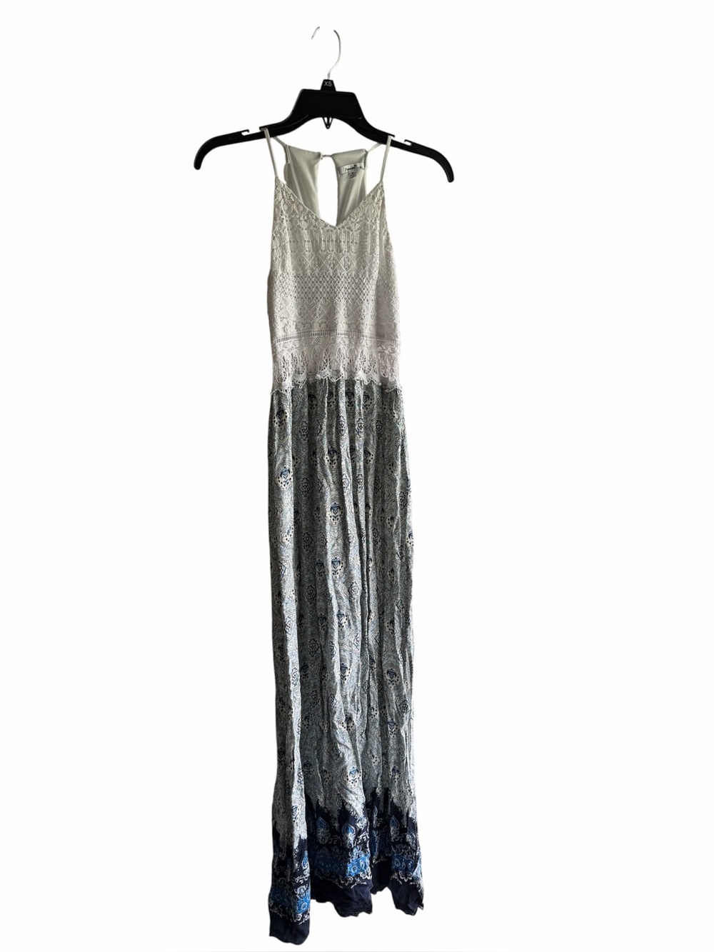 Papaya Sleeveless Lace Bodice Maxi Dress in white and Blue size S
